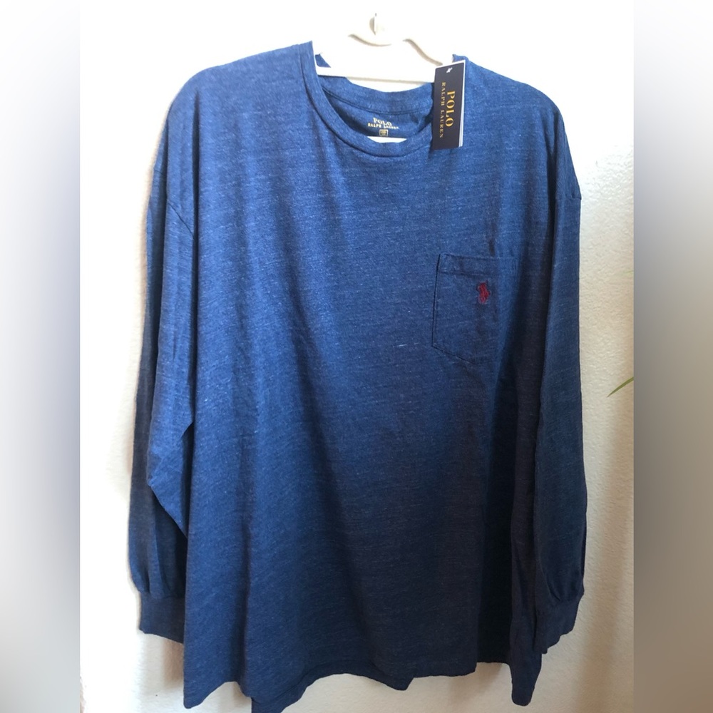NWT Dk blue heather Ralph Lauren Men’s Classic fit Pocket long sleeves T-shirt